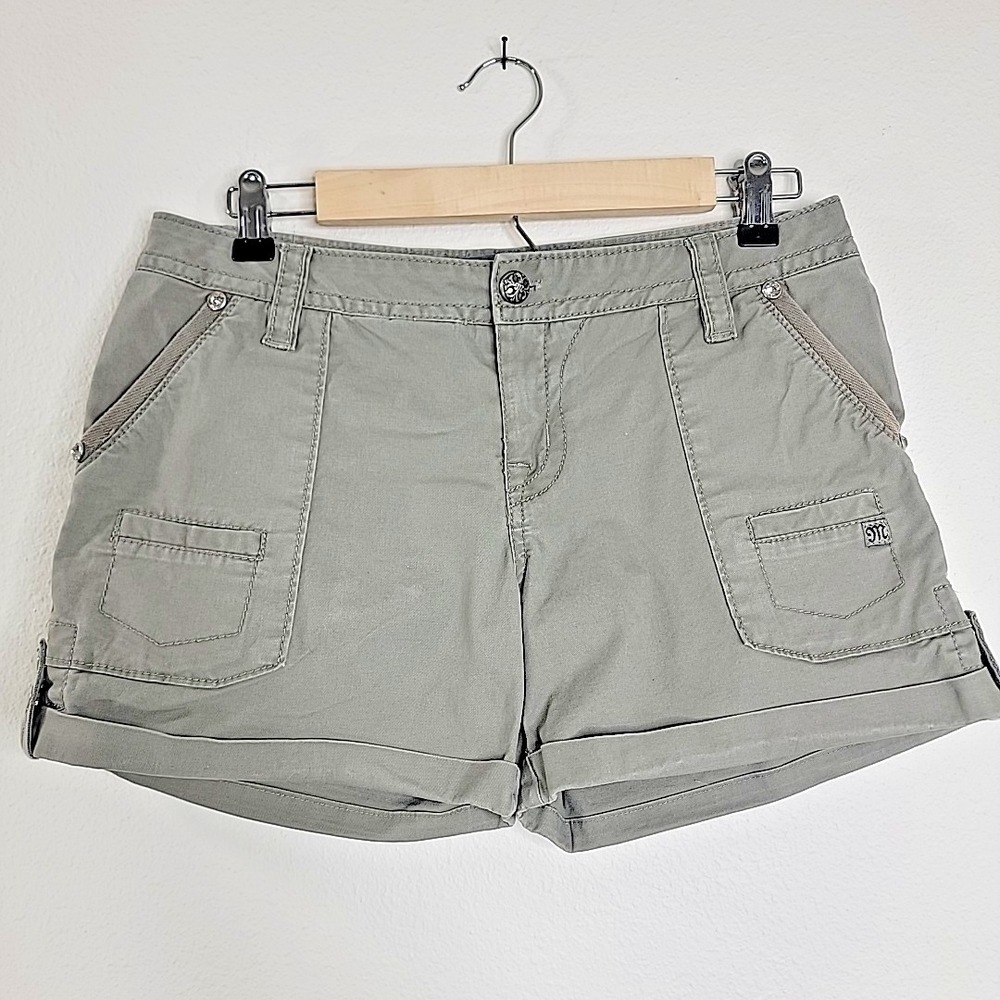 Miss Me Y2K Cargo Shorts Womens 28 Khaki Bling Rhinestone Pockets